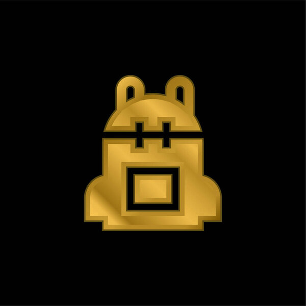 Backpack gold plated metalic icon or logo vector