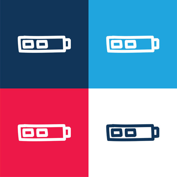 Батарея Две трети Статус Рука нарисована Контур синий и красный четыре цвета минимальный набор значков