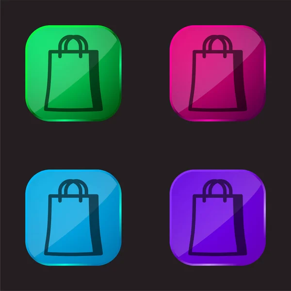 Big Shopping Bag Czterech Kolorów Ikona Przycisku Szkła — Wektor stockowy