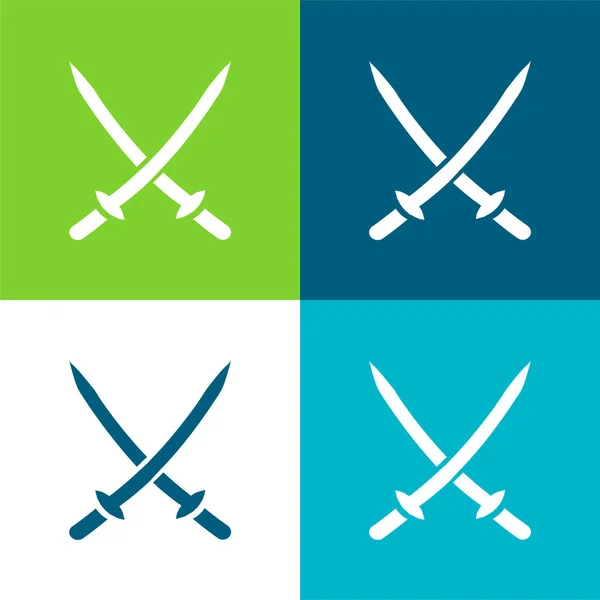 Katanas Flat Four Color Minimal Icon Set — Stock Vector