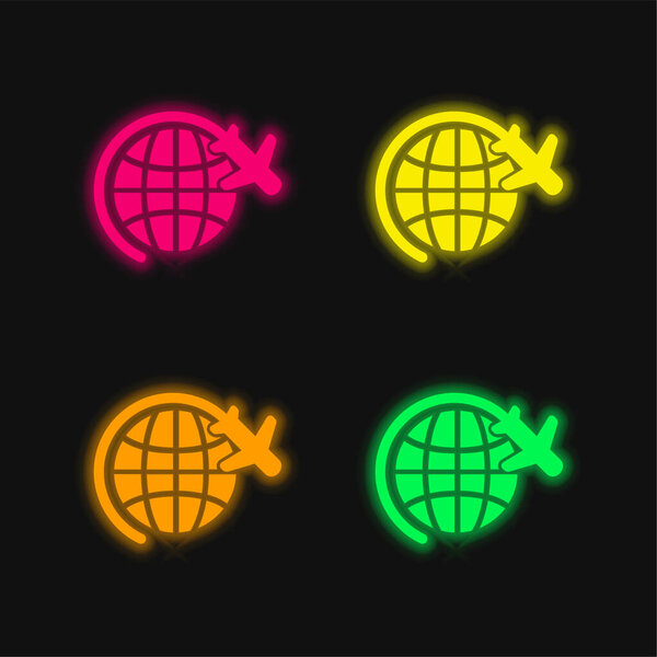 Рейс четыре цвета светящийся неоновый вектор значок