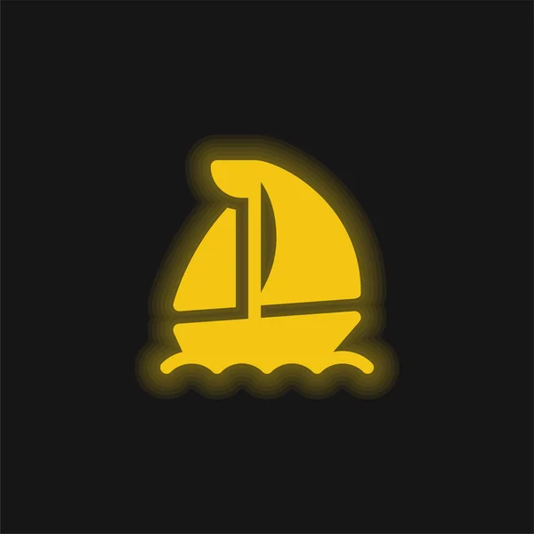 Barco Amarillo Brillante Icono Neón — Vector de stock