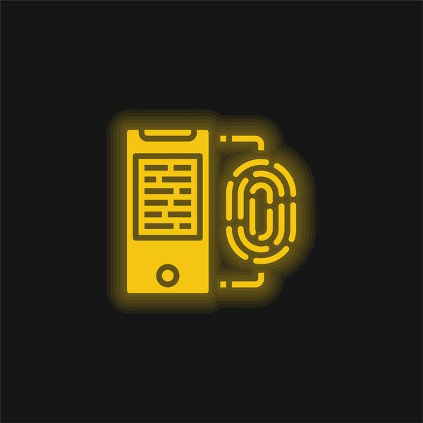 Biometric yellow glowing neon icon