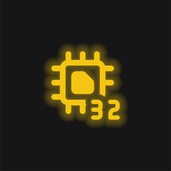 32 Bit yellow glowing neon icon