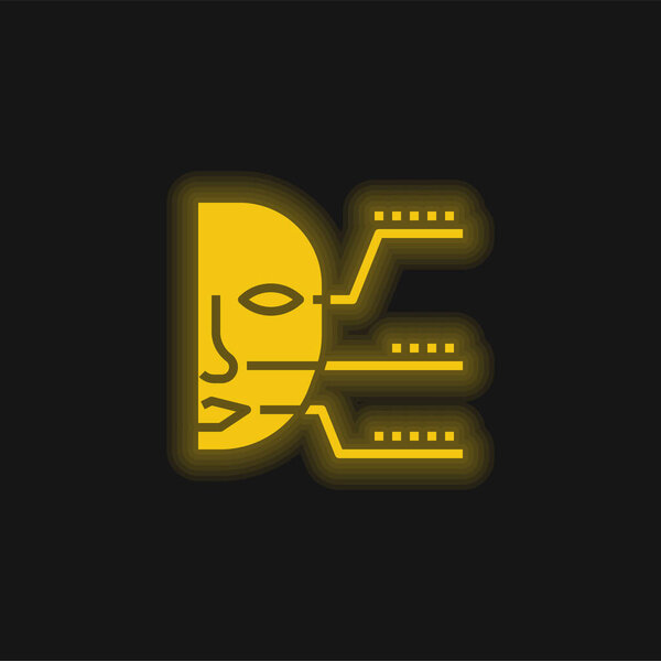 Биометрическая идентификация жёлтый светящийся неоновый значок