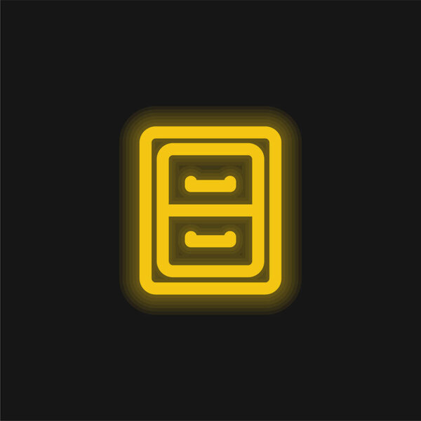 Контур архивной мебели с желтым светящимся неоновым значком