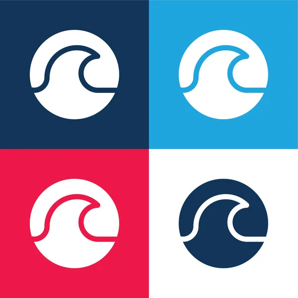 Beach Blue Red Four Color Minimal Icon Set — Stock Vector