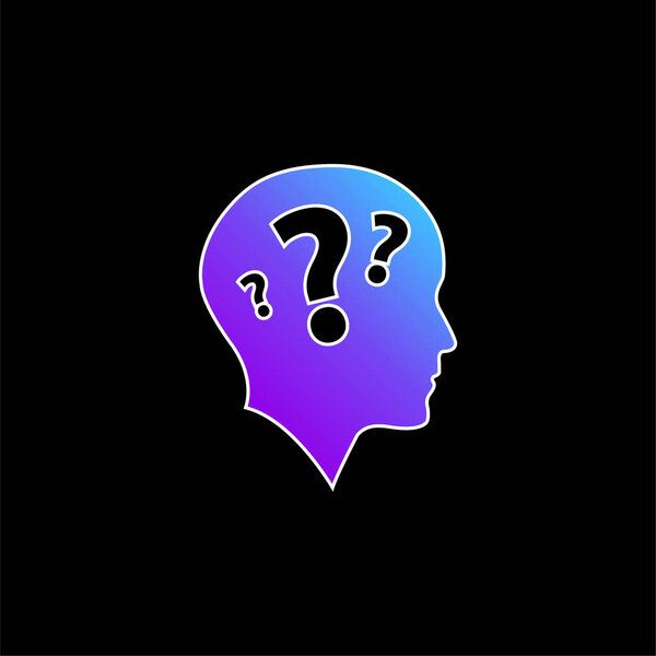 Bald Head Side View With Three Question Marks blue gradient vector icon