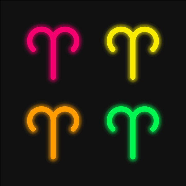 Aries Symbol four color glowing neon vector icon