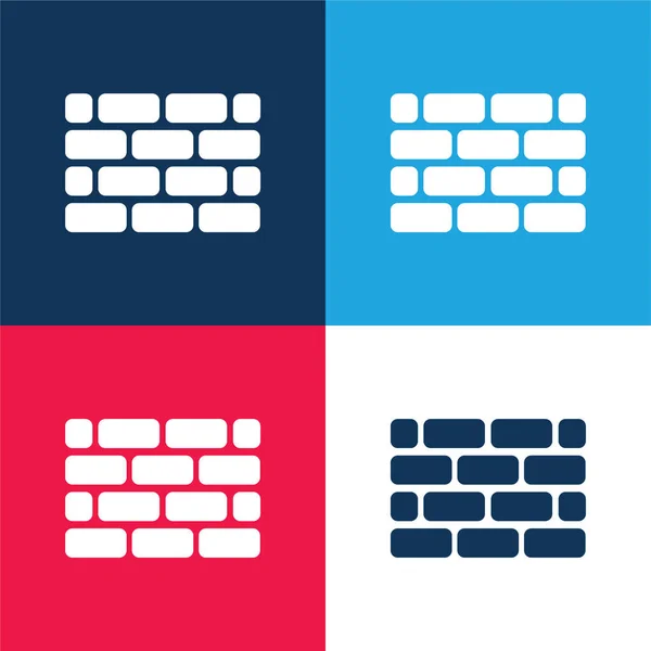 Brick Wall Blue Red Four Color Minimal Icon Set — Stock Vector