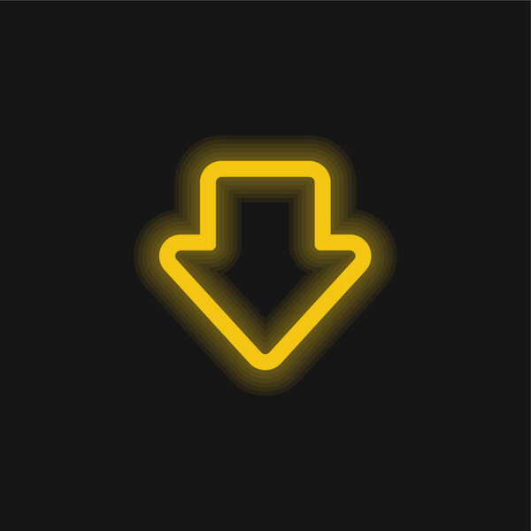 Arrow Gross Outline Pointing Down yellow glowing neon icon