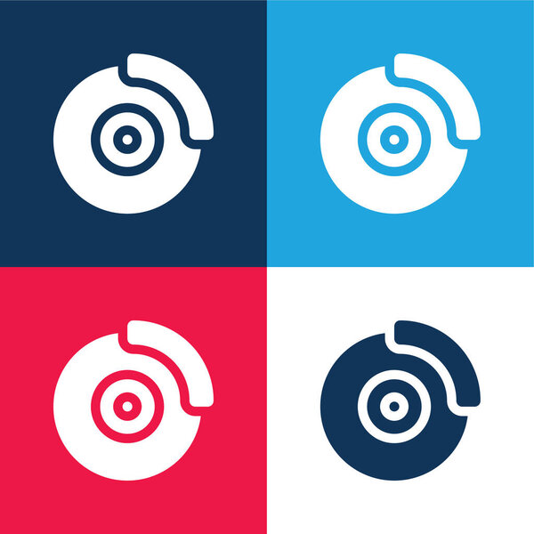 Brake Disc blue and red four color minimal icon set