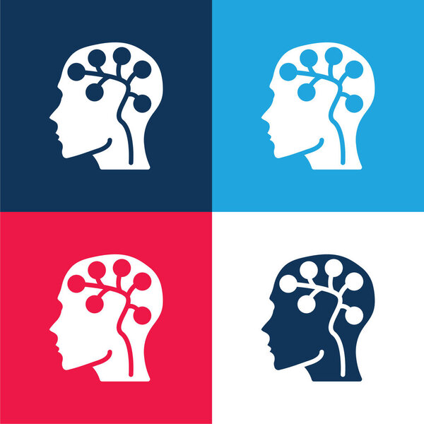 Brain blue and red four color minimal icon set