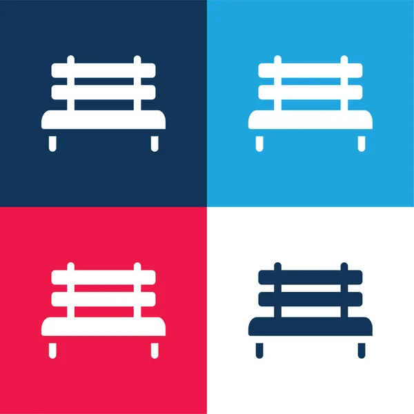 Bench Blauw Rood Vier Kleuren Minimale Pictogram Set — Stockvector