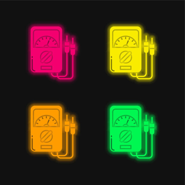 Ammeter four color glowing neon vector icon
