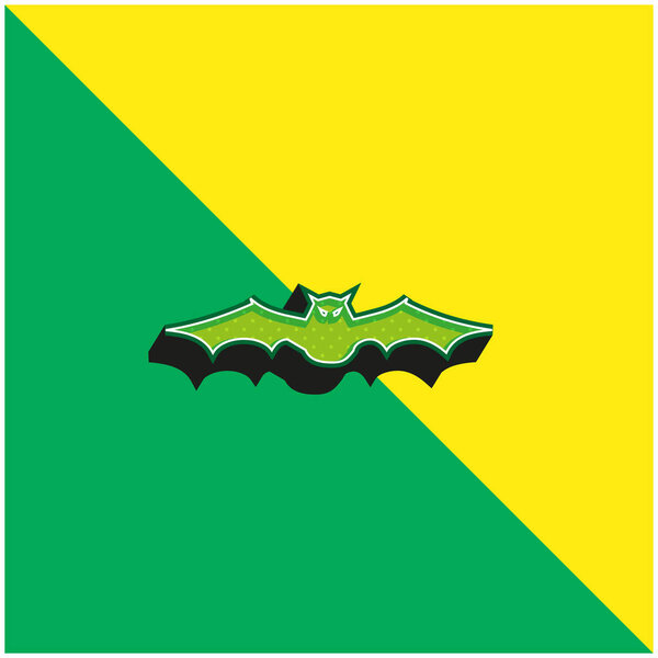 Bat With Extended Wings In Frontal View Green and yellow modern 3d vector icon logo