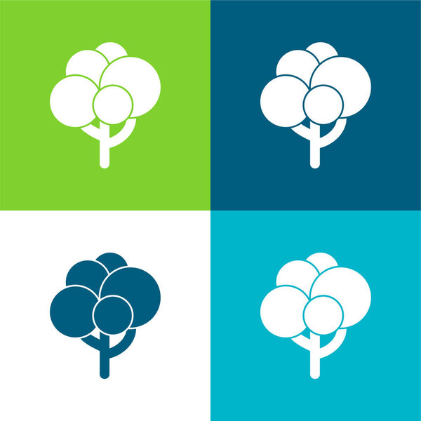 Black Tree Shape With Balls Foliage Flat four color minimal icon set