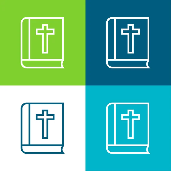 Bible Kralická Obrys Plocha Čtyři Barvy Minimální Ikony Nastaveny — Stockový vektor