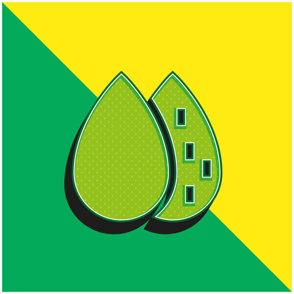 Зеленый миндаль и желтый современный трехмерный векторный логотип