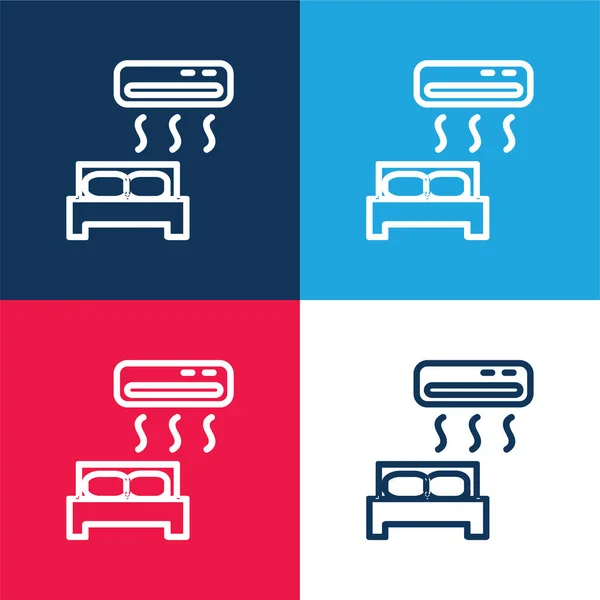 Air Conditioned Blue Red Four Color Minimal Icon Set — Stock Vector