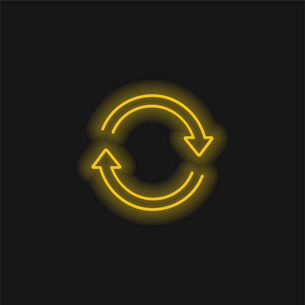Arrows Ultrathin Circle In Clockwise Direction yellow glowing neon icon