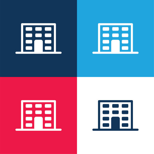 Здание синий и красный четыре цвета минимальный набор значков