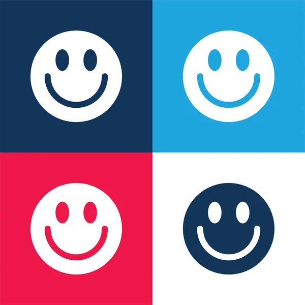 Big Smiley Face Azul Rojo Conjunto Iconos Mínimo Cuatro Colores — Vector de stock