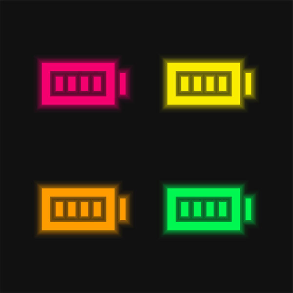Battery four color glowing neon vector icon