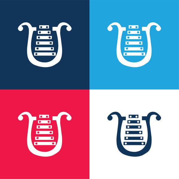 Bell Lyre blue and red four color minimal icon set