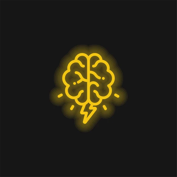 Cerebro Amarillo Brillante Icono Neón — Vector de stock