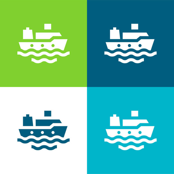 Boat Flat four color minimal icon set