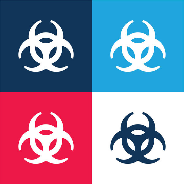 Biohazard Symbol blue and red four color minimal icon set