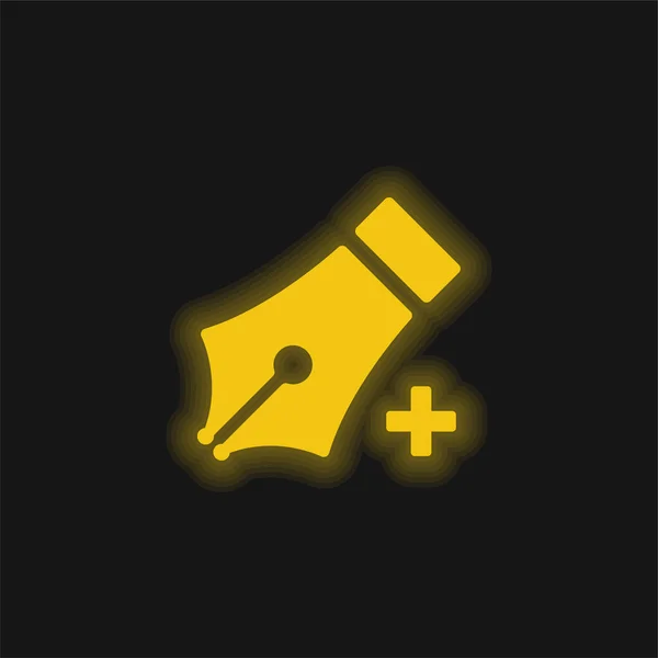 Přidat Pomocí Nástroje Žluté Zářící Neonové Ikony — Stockový vektor