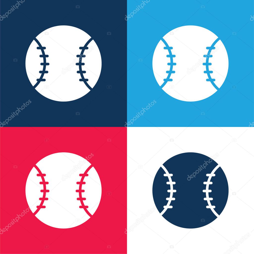 Baseball blue and red four color minimal icon set