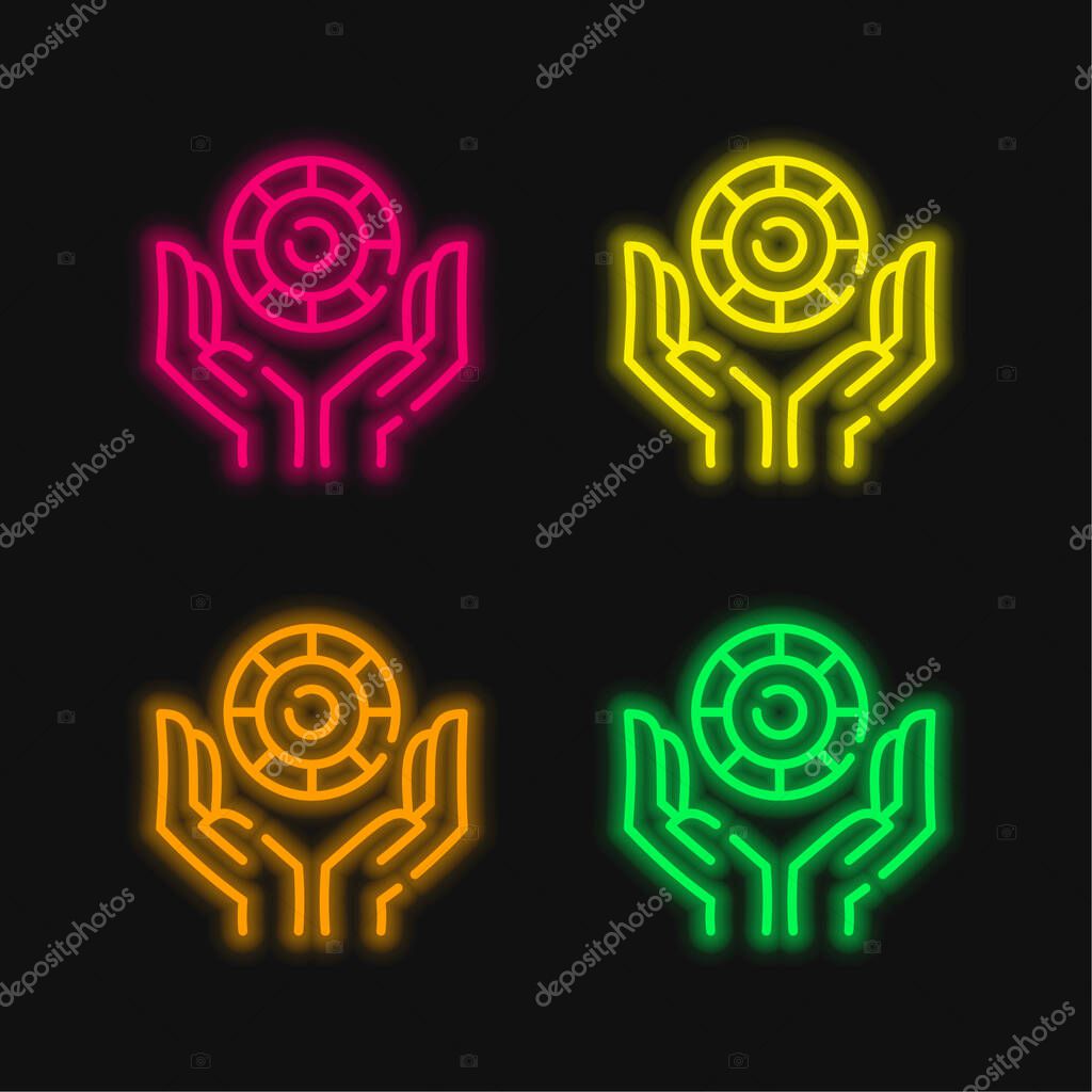 Bet four color glowing neon vector icon