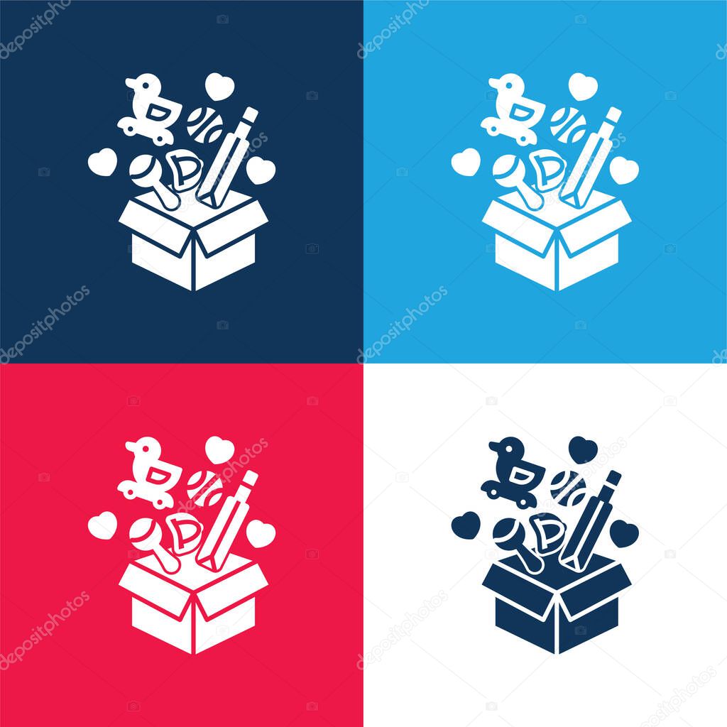 Box blue and red four color minimal icon set