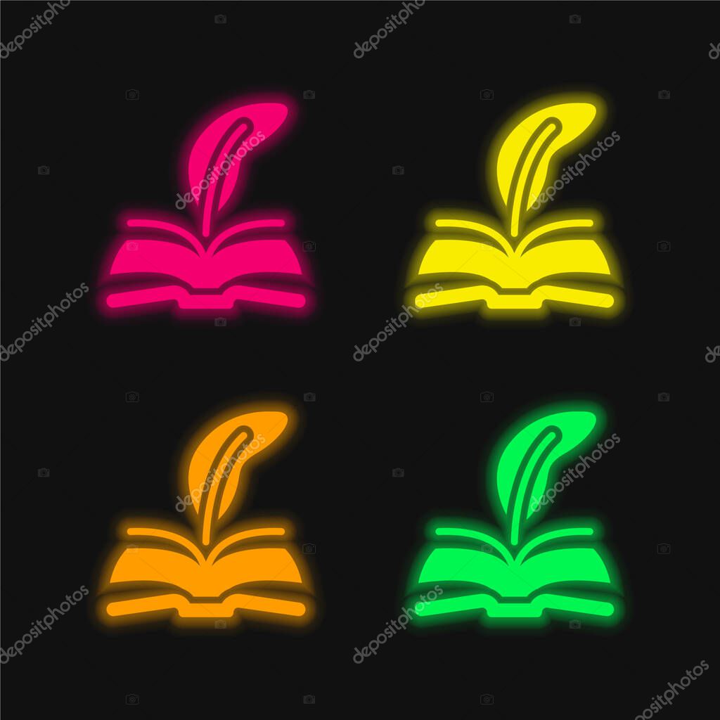 Book four color glowing neon vector icon