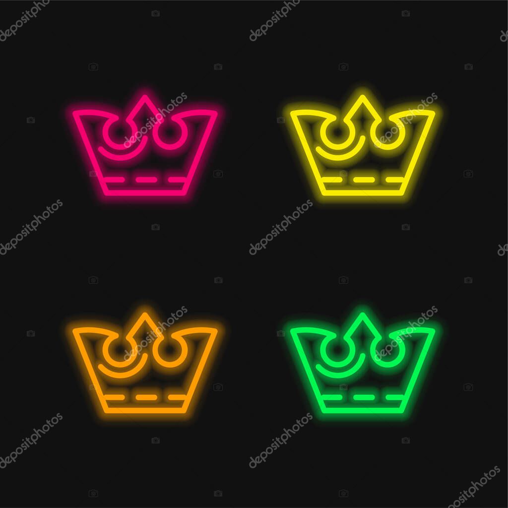Crown four color glowing neon vector icon