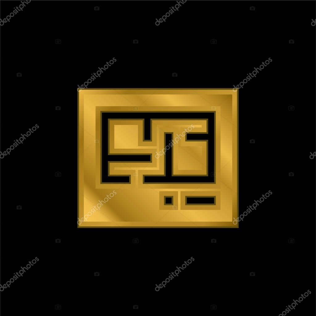 Blueprint gold plated metalic icon or logo vector
