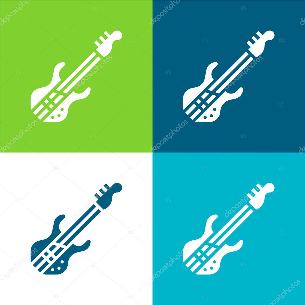 Bass Guitar Flat four color minimal icon set