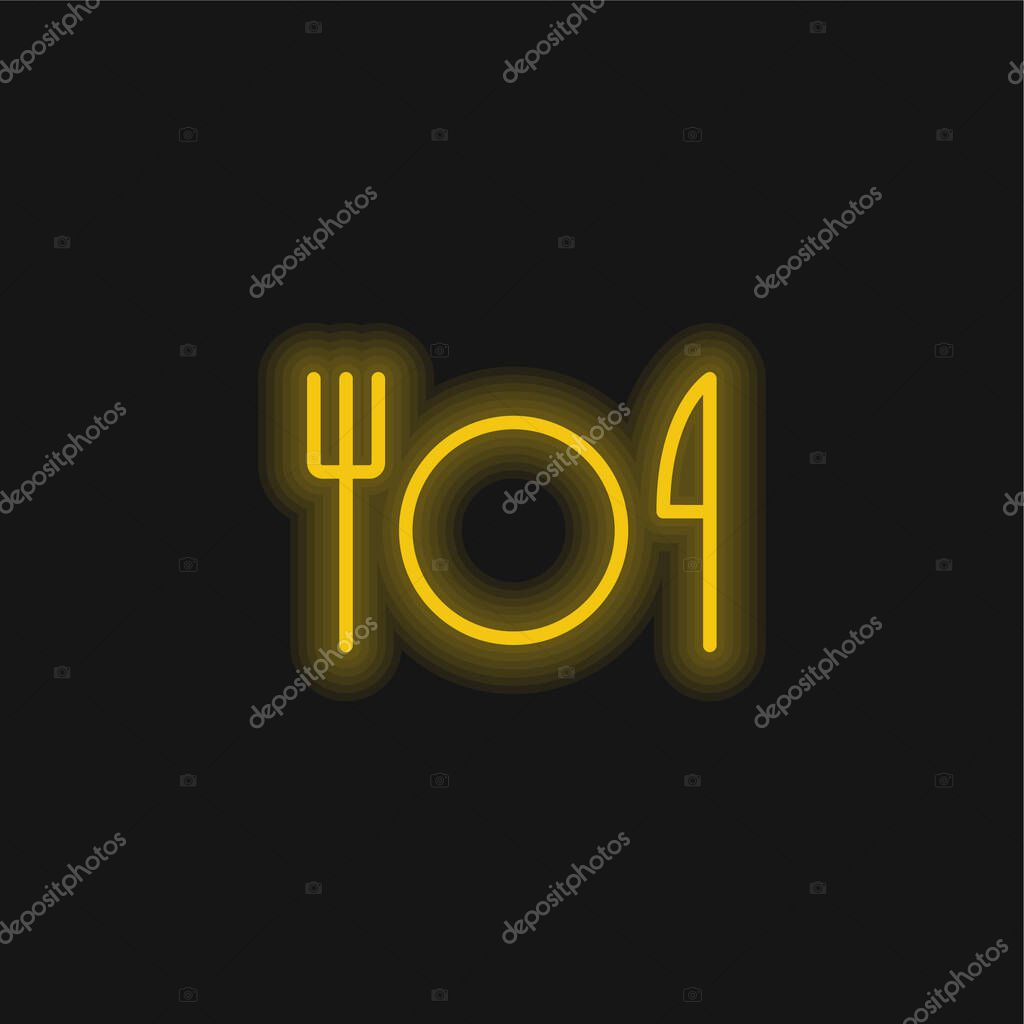 Basic Restaurant Sign yellow glowing neon icon