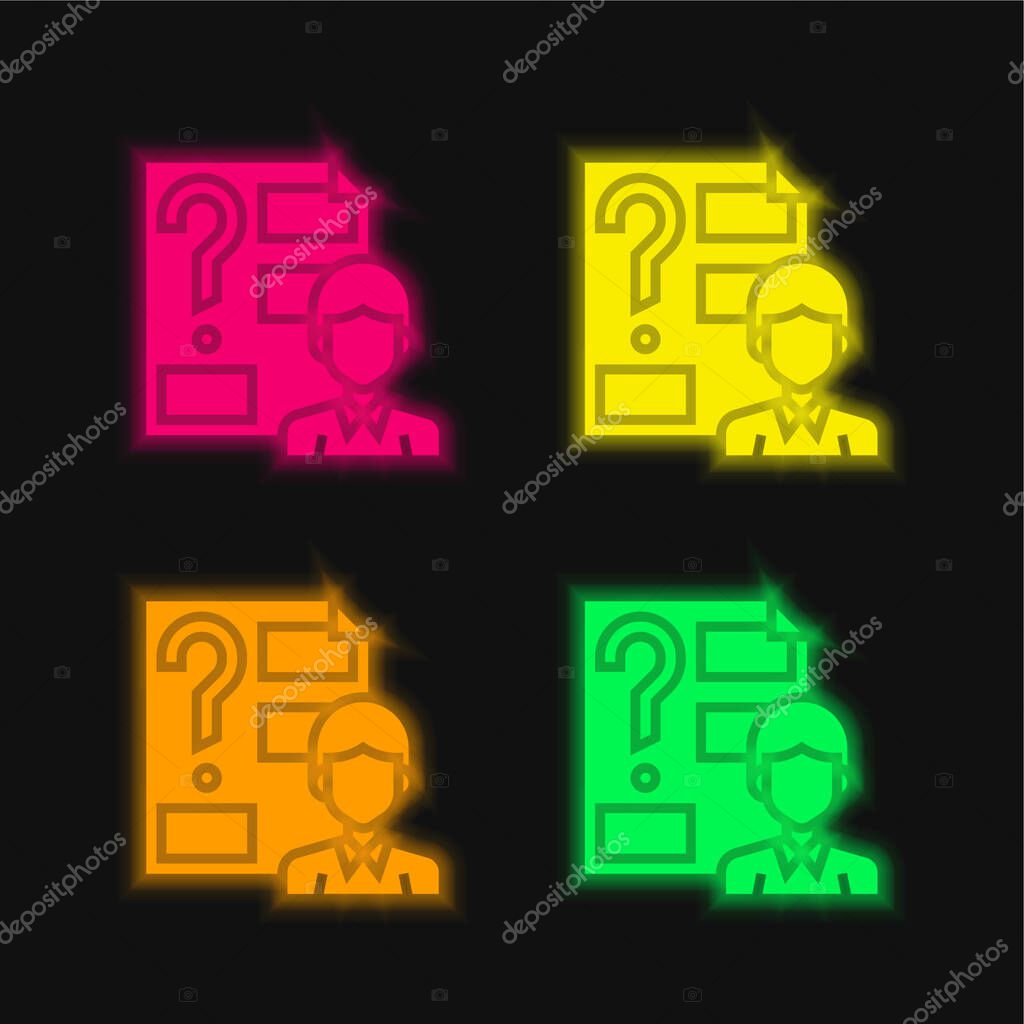 Answer four color glowing neon vector icon