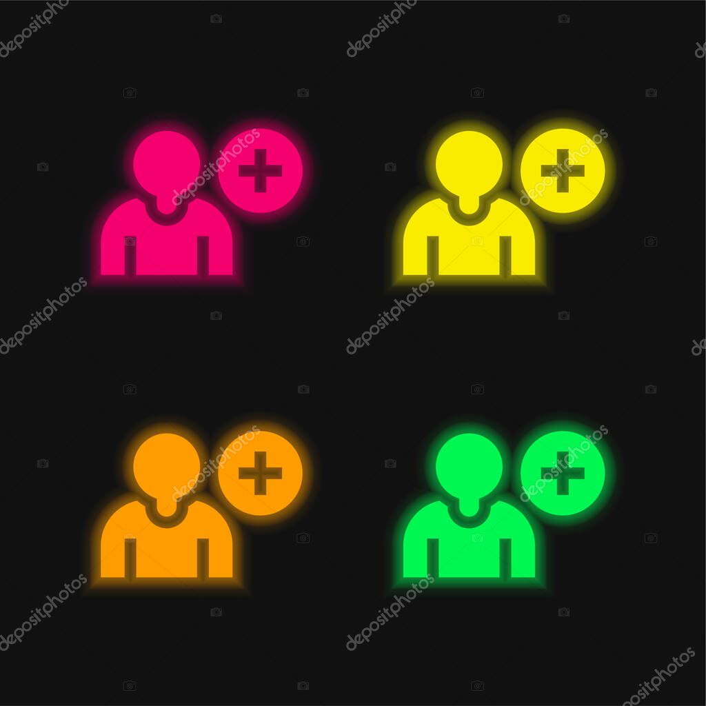 Add Friend four color glowing neon vector icon