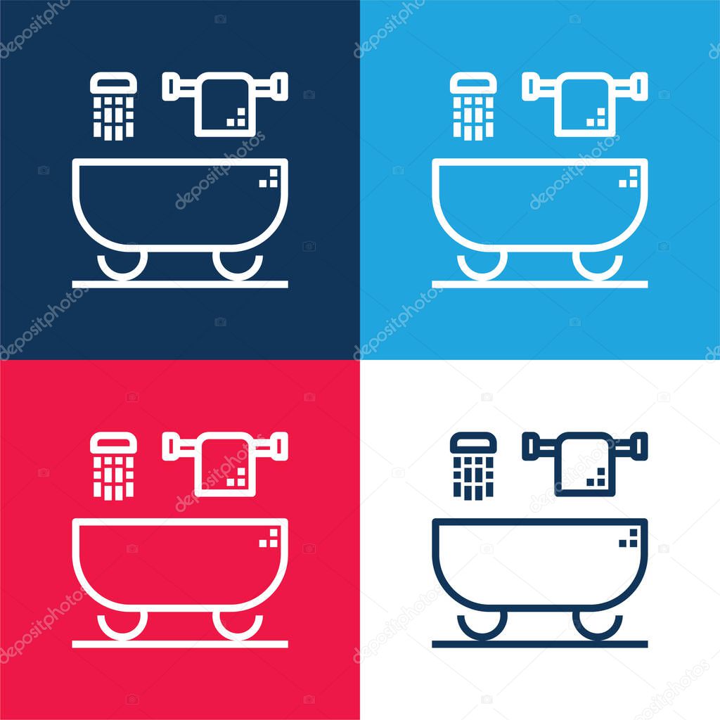 Bathtub blue and red four color minimal icon set