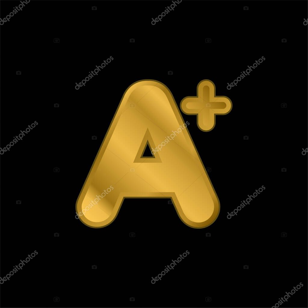 A+ Mark gold plated metalic icon or logo vector