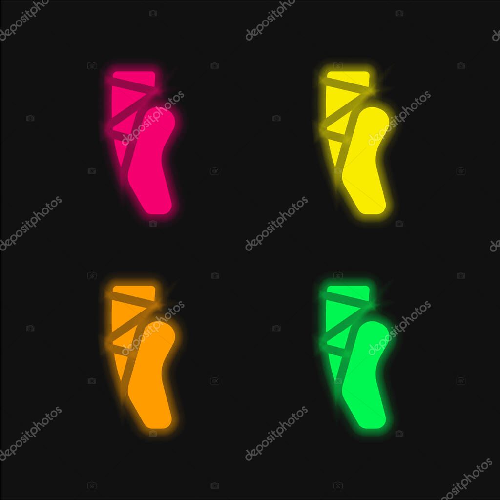 Ballet four color glowing neon vector icon
