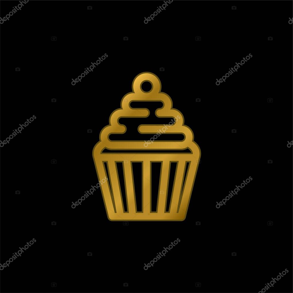 Big Cupcake With Cherry gold plated metalic icon or logo vector