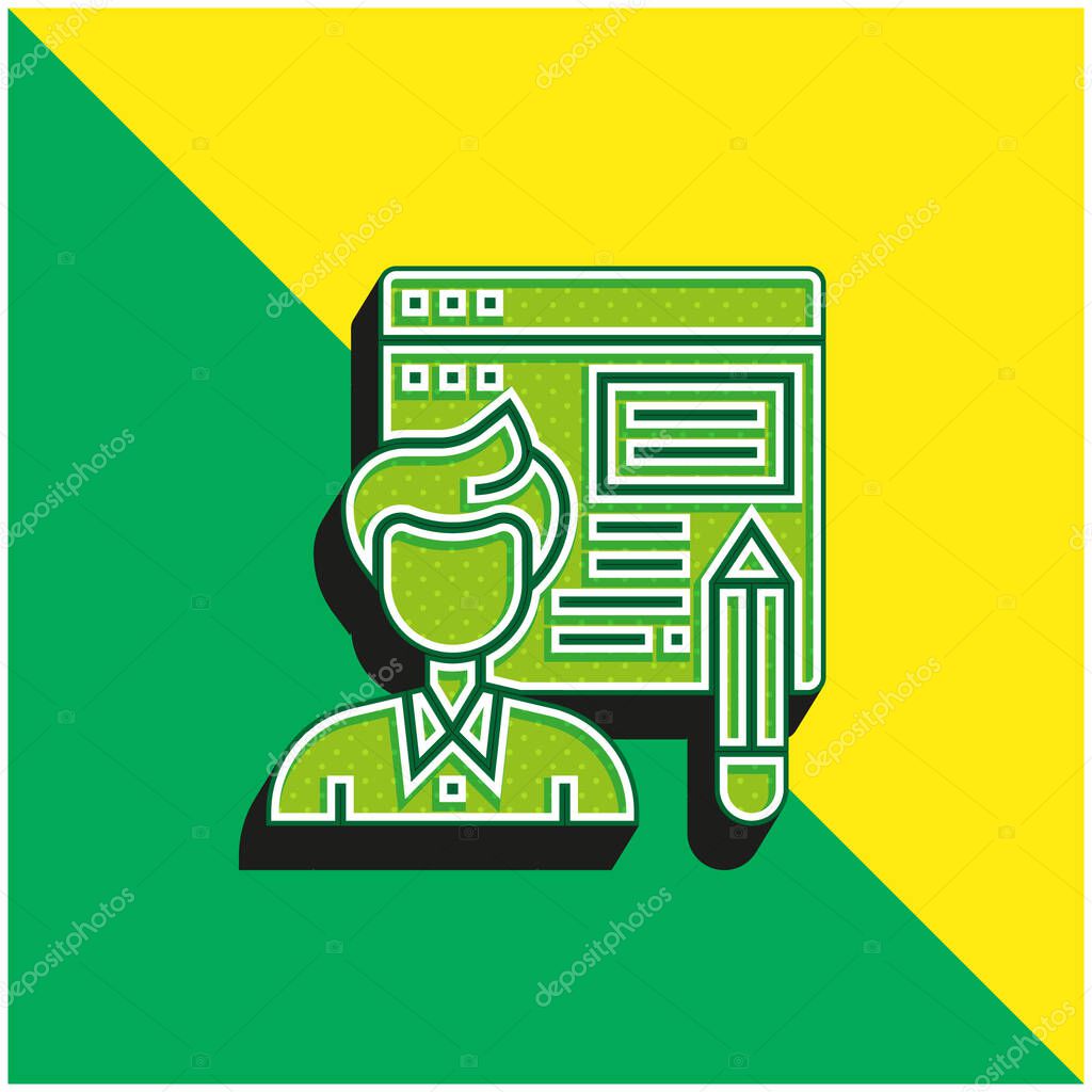 Blogger Green and yellow modern 3d vector icon logo