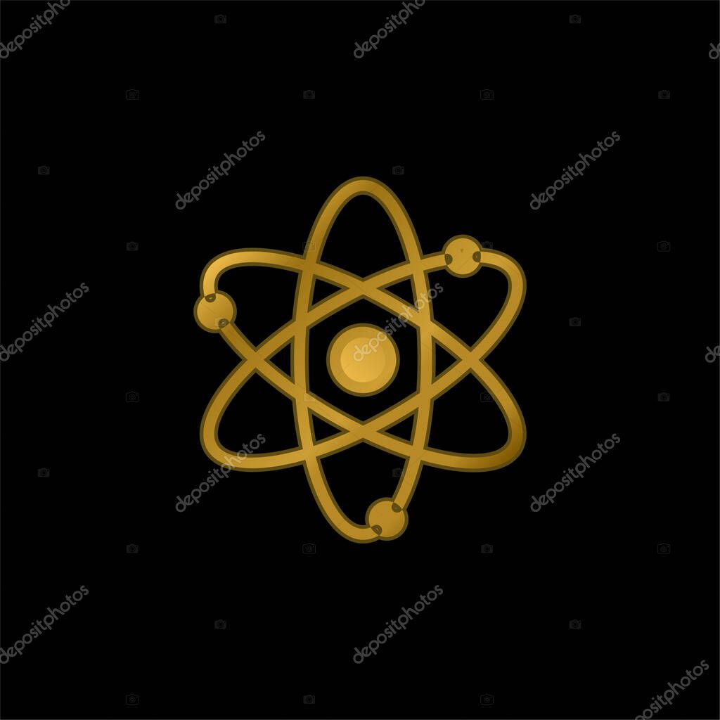 Atoms gold plated metalic icon or logo vector
