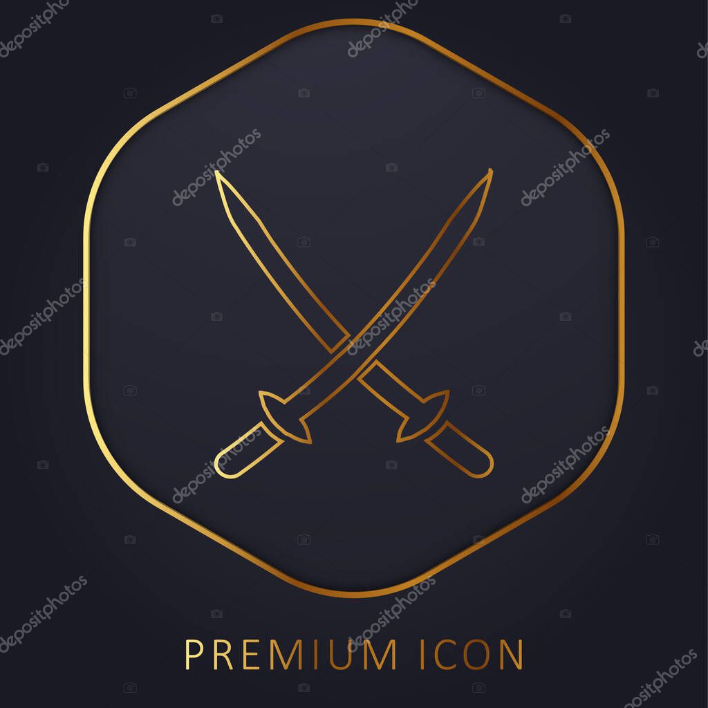 2 Katanas golden line premium logo or icon